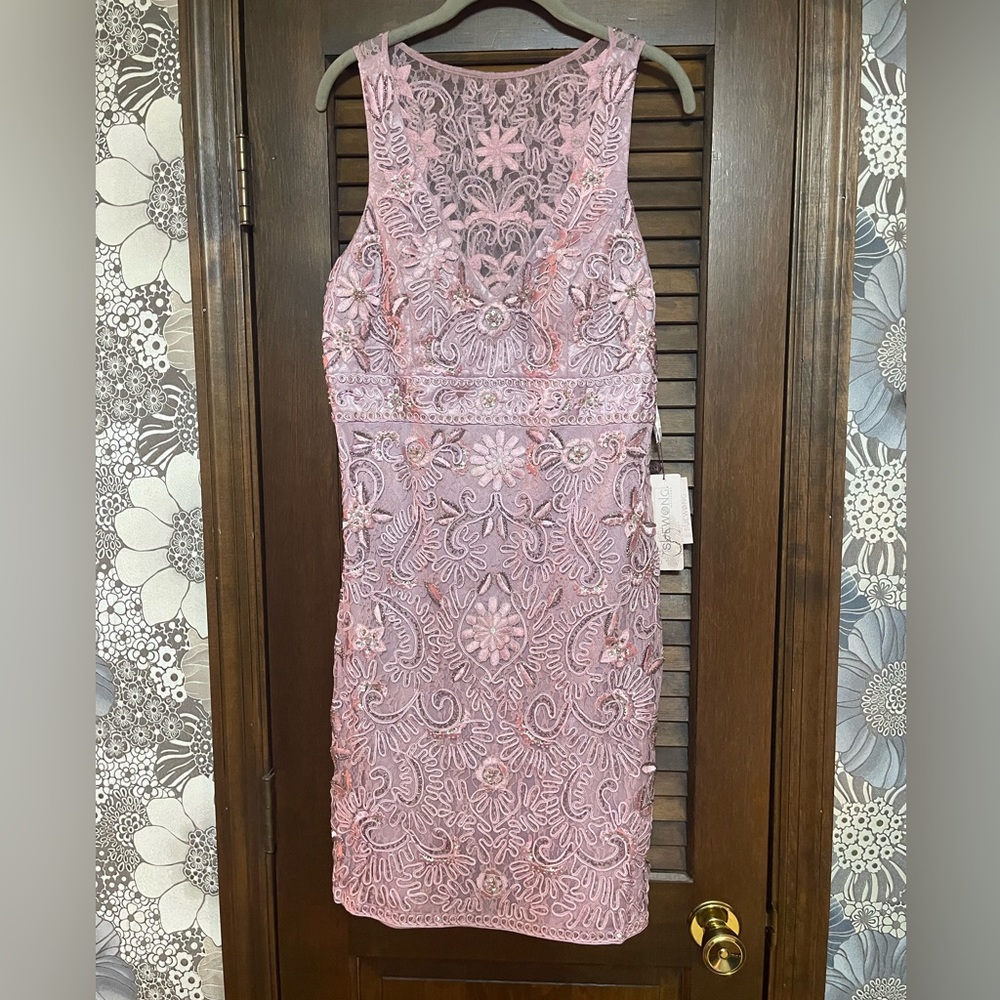 Sue Wong Blush Embroidered Mini Dress